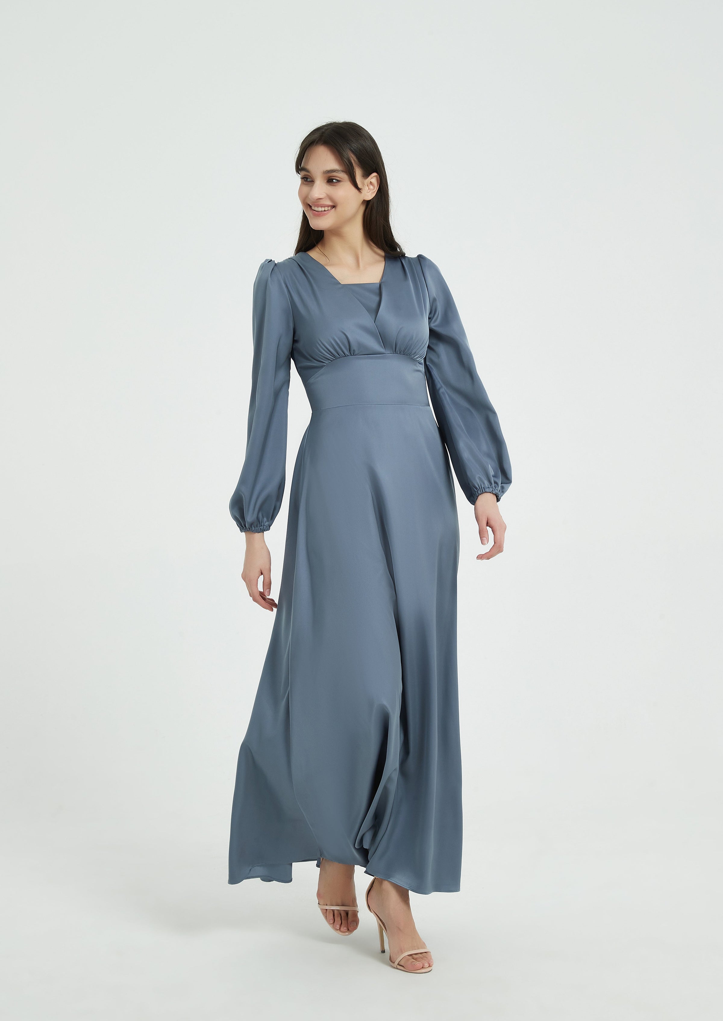 Laila Boat Neck Maxi Dress Stone Blue
