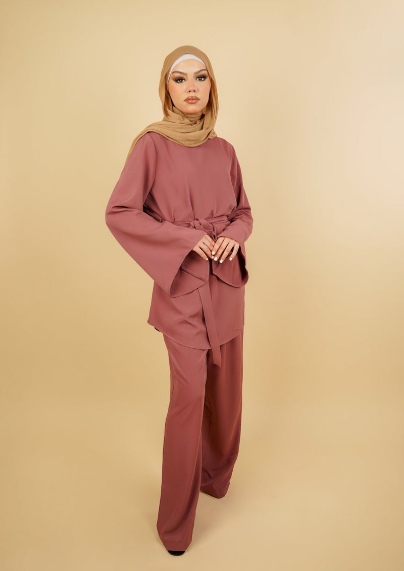 Arabella Tie Waist Top - Dark Rose - AMARIAH