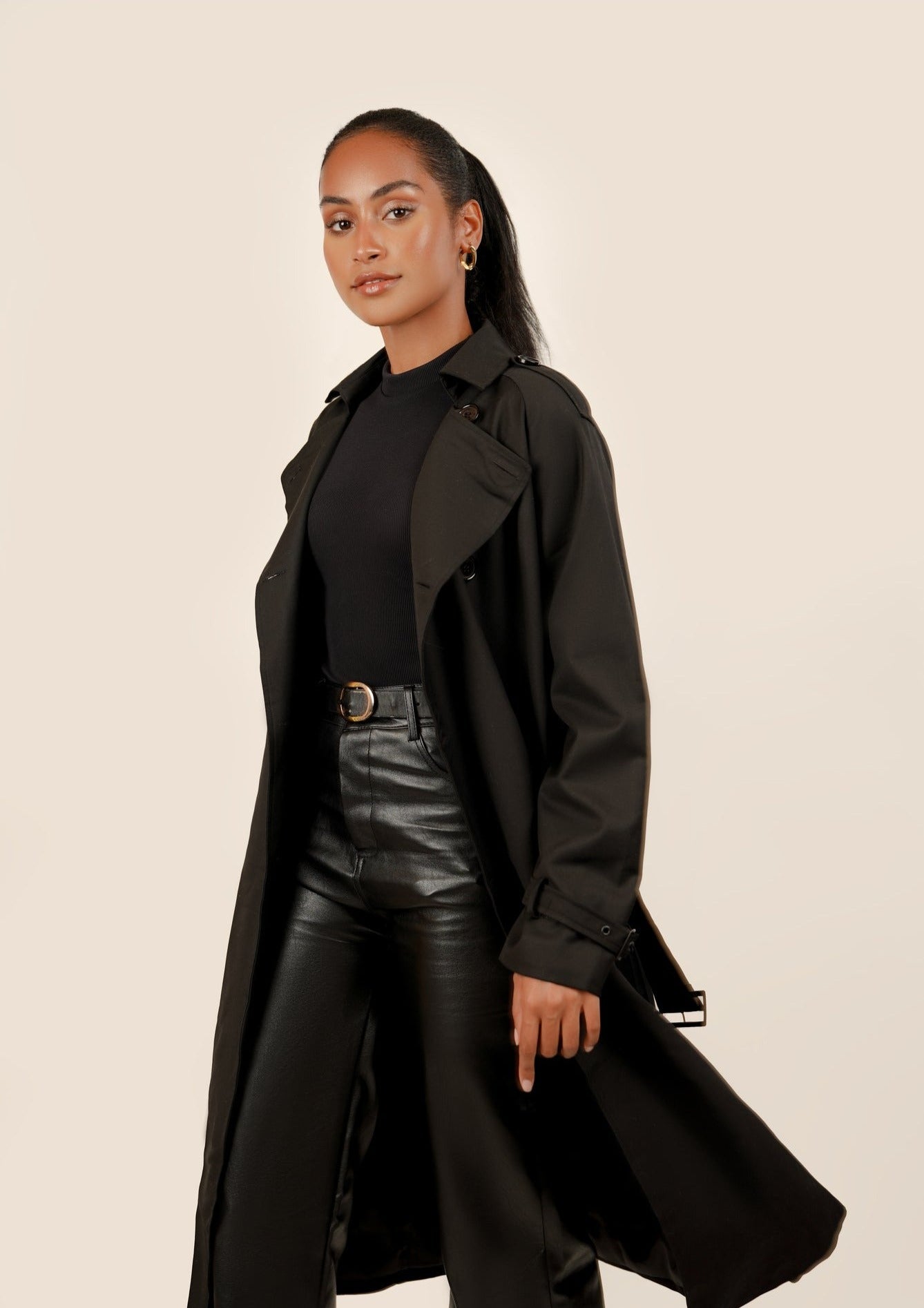 Amariah Double Breasted Trench Coat - Black
