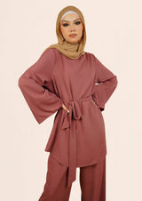Arabella Tie Waist Top - Dark Rose