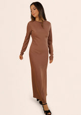 Ayva Long Sleeve Bias Cut Slip Dress - Champagne