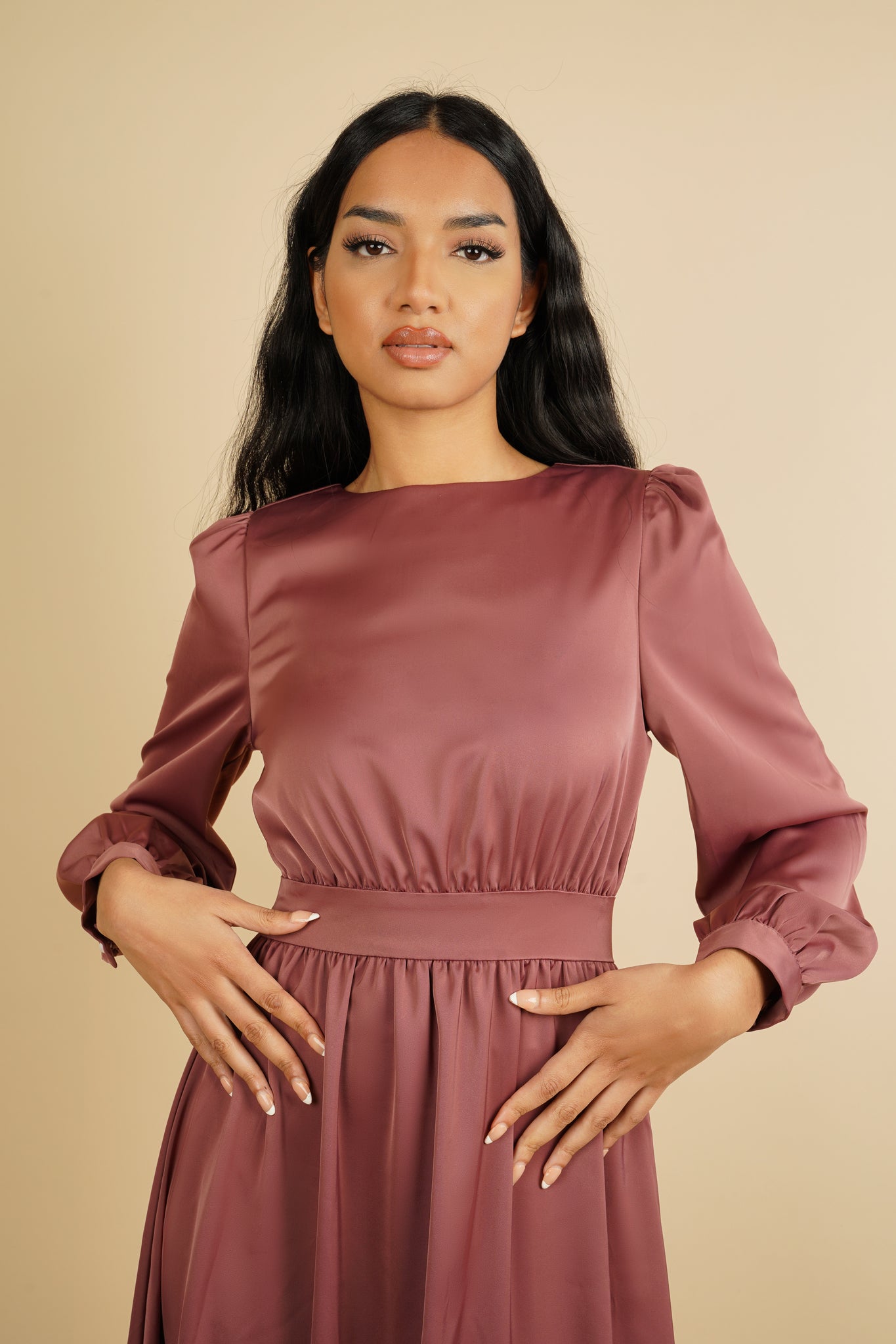 Myra Long Sleeve Maxi Dress - Dark Rose - AMARIAH