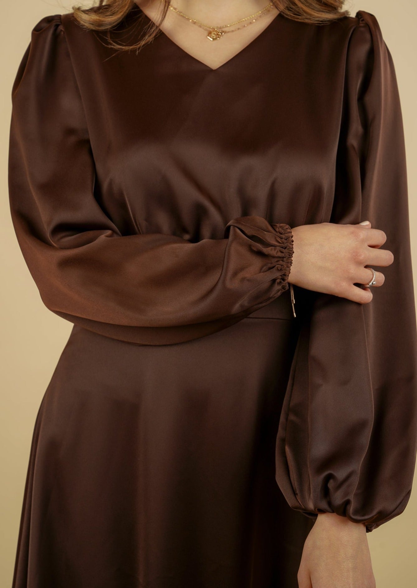 Inayah V-Neck Maxi Dress - Chocolate Brown - AMARIAH