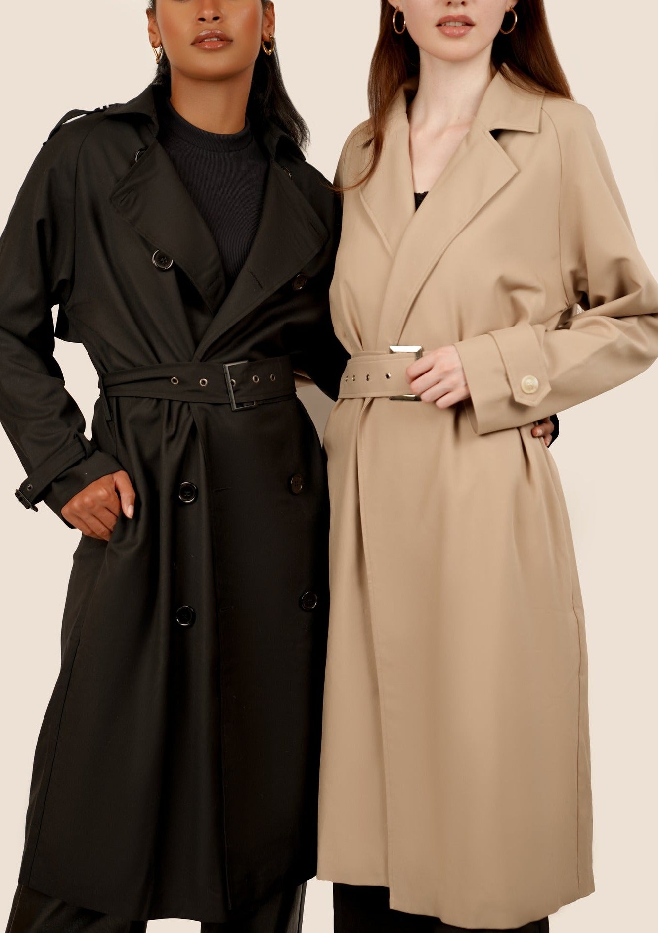 Amariah Double Breasted Trench Coat - Black